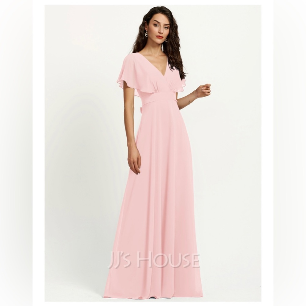 JJ’s House A-Line V-neck Floor-Length Chiffon Bridesmaid Dress - Picture 2 of 13